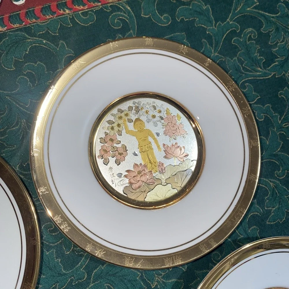 Japanese Floral Calendar Collection Chokin Plates New Year's Day-Set Of 11 W/COA